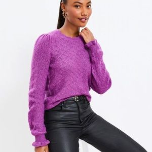 Scalloped Neck Pointelle Sweater purple LOFT